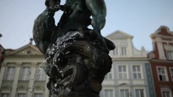 Fuente de Neptuno en el Mercado Antiguo en Poznan, Polonia — Vídeo de stock