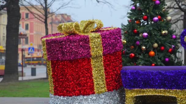 Christmas decoration in Warsaw — Stock Video