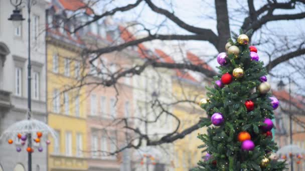 Christmas decoration in Warsaw — Stock Video