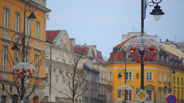 Kerstdecoratie in Warschau — Stockvideo