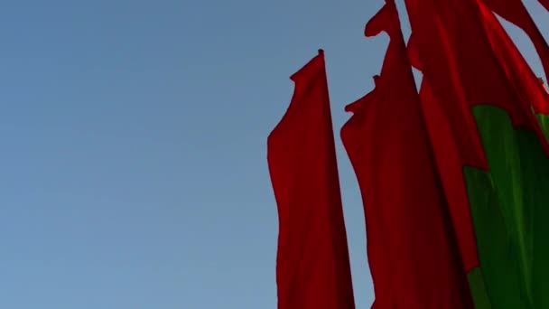 红色和绿色旗帜上独立大道，明斯克 — 图库视频影像