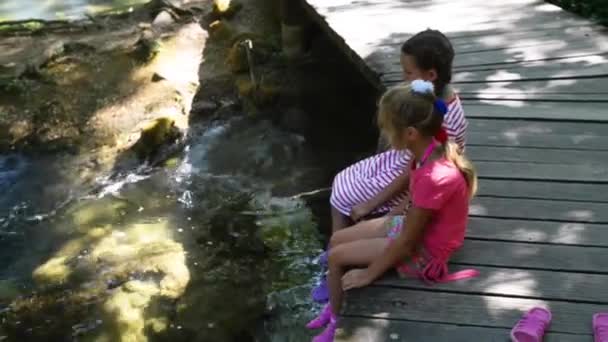 Little girls walks on Krka National Park, Croatia — Stock Video