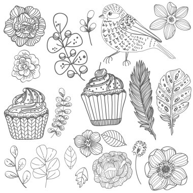 Güzel Doodle çiçek set