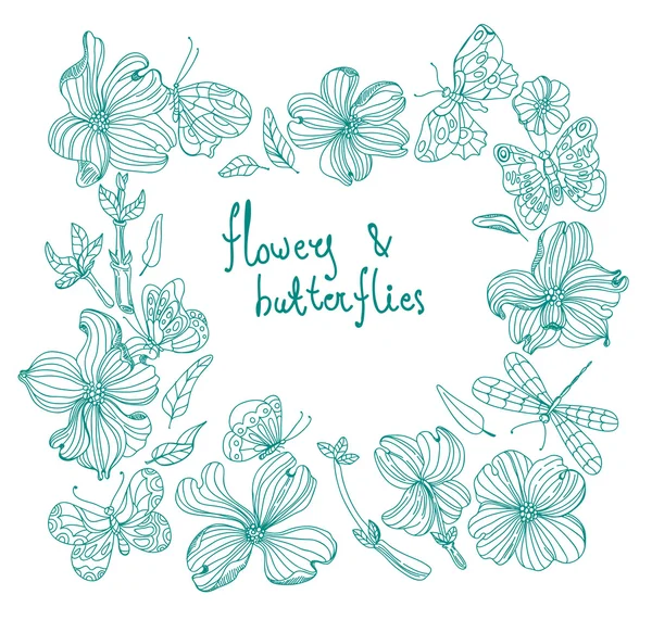 美しい落書き花セット — ストックベクタ