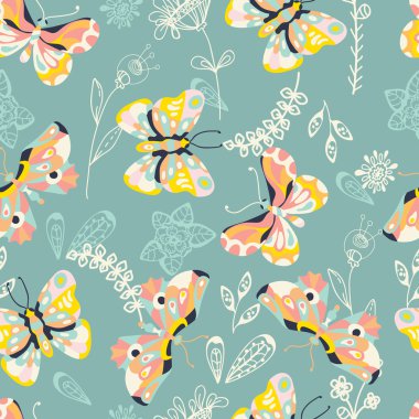 Kelebek ve çiçek renkli arka plan