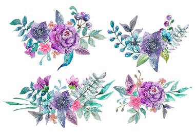 Suluboya çiçek ve doğa öğeleri