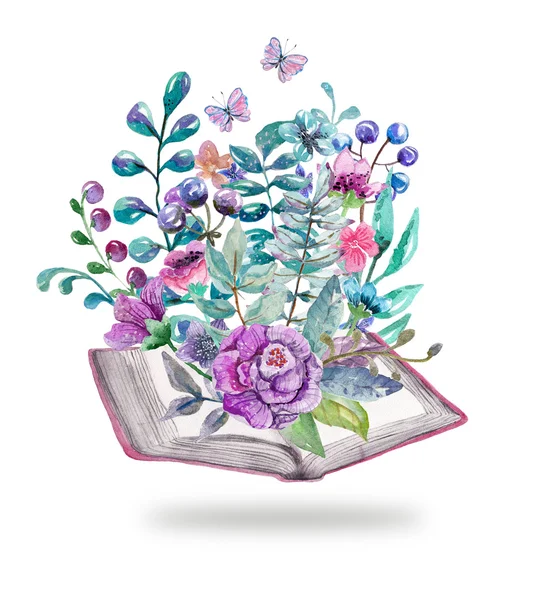 Watercolor floral and nature elements with beautiful old books Stock  Illustration by ©Vasilek #105338964