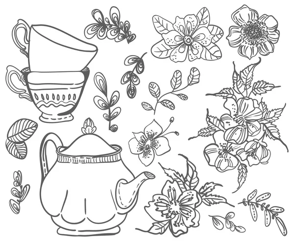 Fundo elegante doodle floral, coleção de elementos —  Vetores de Stock