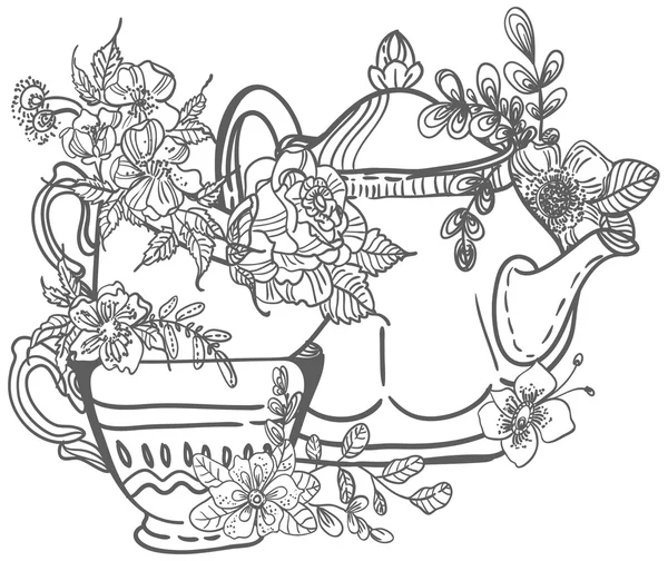 Fond de doodle floral élégant, collection d'éléments — Image vectorielle