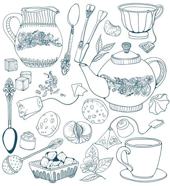 Teezeit Illustration mit Blumen — Stockvektor