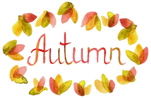 Mot dessiné à la main Automne en aquarelle feuilles cadre — Image vectorielle