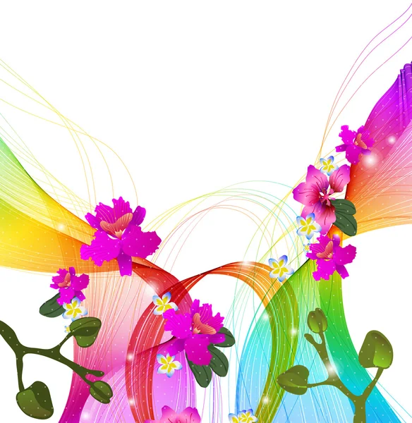 抽象彩色背景与波和异国情调的鲜花 — 图库矢量图片