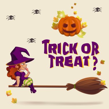 Cadılar Bayramı illüstrasyon süpürge cadı ile