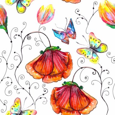 Sulu Boya Dikişsiz çiçek şekil