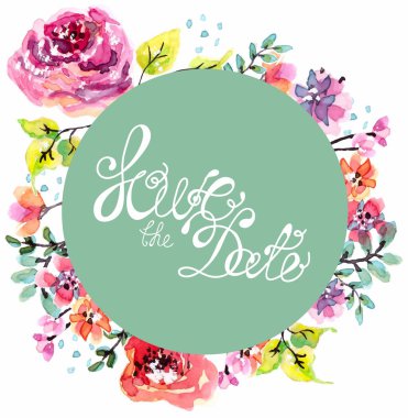 Düğün davetiyesi için suluboya çerçeve çiçek