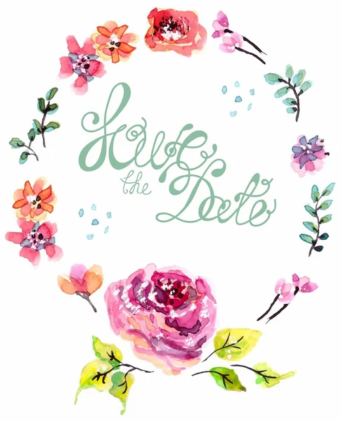 Cadre floral aquarelle pour invitation de mariage — Image vectorielle