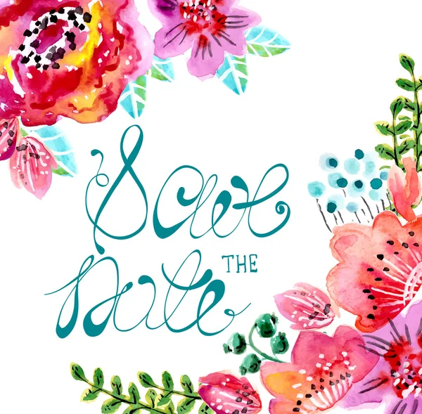 Düğün davetiyesi için suluboya çerçeve çiçek