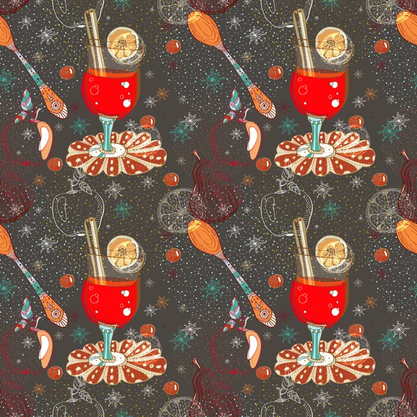 Seamless doodle background with mulled warm wine — Stock Photo, Image
