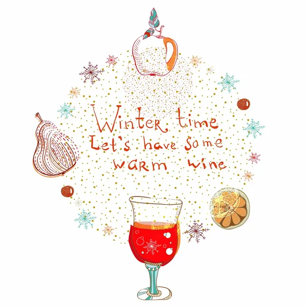 Arka plan ile sıcak şarap mulled doodle — Stok Vektör