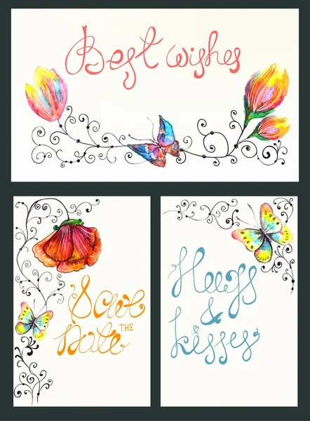 Aquarelle collection de cartes florales — Image vectorielle