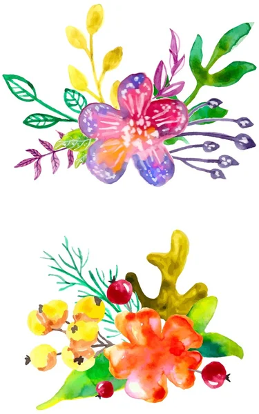 Composiciones de flores acuarela — Vector de stock