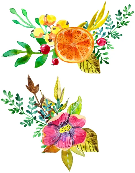 Aquarel bloem composities — Stockvector