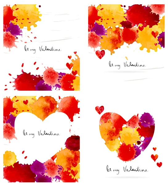 Aquarel kleurrijke vlek en heart frame collectie — Stockvector