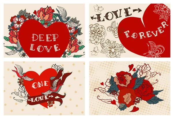 Collection de cartes avec fleurs pour la Saint-Valentin — Image vectorielle