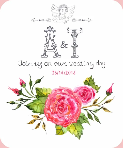 Carte d'invitation avec des fleurs d'aquarelle — Image vectorielle