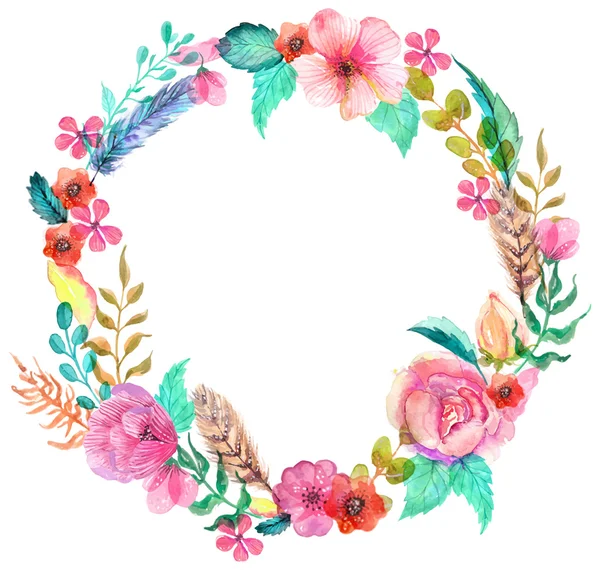 Flower watercolor wreath — Stock Photo, Image