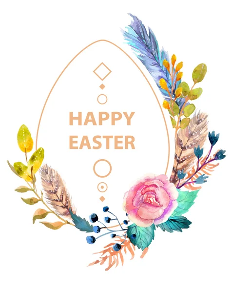 Acuarela de Pascua ilustración natural con etiqueta engomada de huevo — Vector de stock
