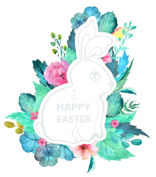 Ostern Aquarell natürliche Illustration mit Hasenaufkleber — Stockvektor