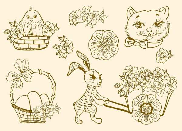 Disegnato a mano doodle simboli di Pasqua — Vettoriale Stock