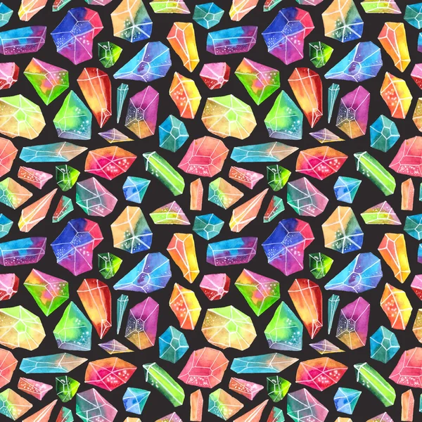 Colorful watercolor gem pattern, beautiful crystal pattern — Stock Photo, Image