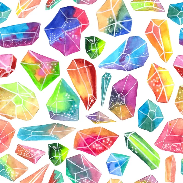 Patrón de gema de acuarela colorido, hermoso patrón de cristal — Vector de stock