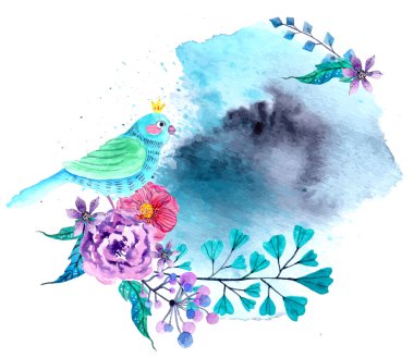 Suluboya çiçek ve kuş arka plan