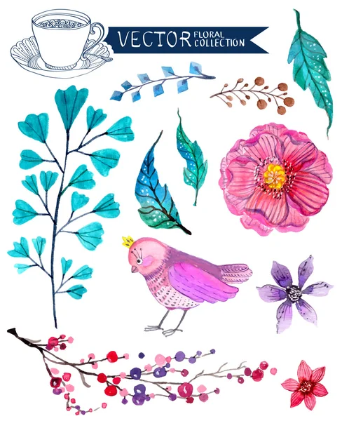 水彩画の花のコレクション — ストックベクタ