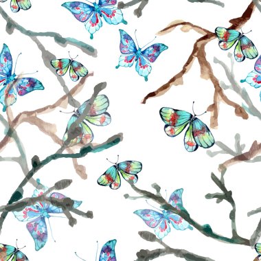 Sulu Boya Dikişsiz arka plan ile kelebek