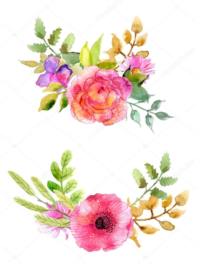 Watercolor flowers set