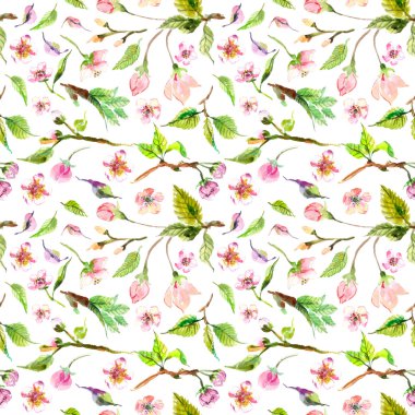 Suluboya elma çiçek seamless modeli
