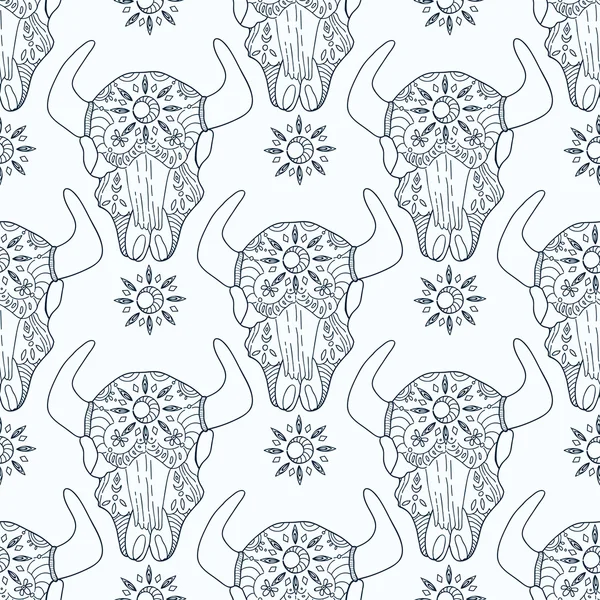 Doodle bull skull, seamless pattern — Stock fotografie