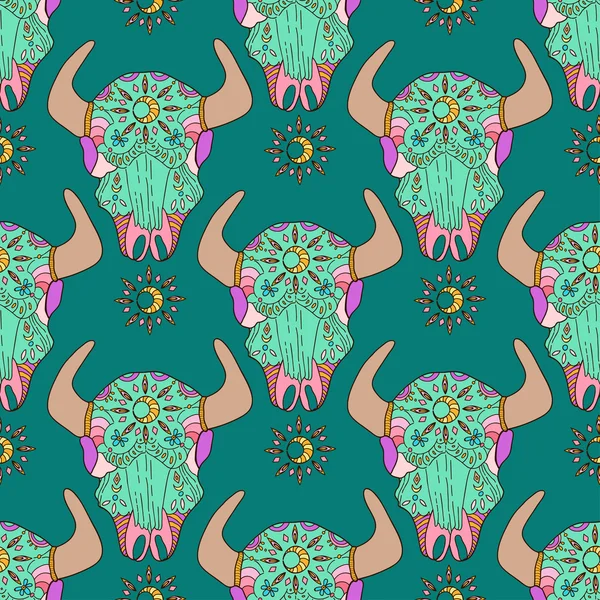 Doodle bull skull, seamless pattern — Stock Photo, Image