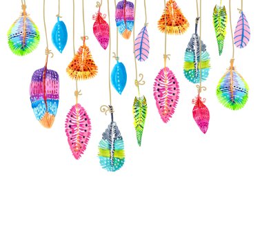 El çekilmiş renkli suluboya tüyler arka plan