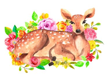 watercolor deer with flowers