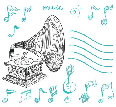 Vintage Gramophone, Record player background with floral notes