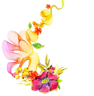 Abstract colorful background with wave and watercolor flowers