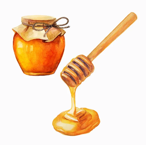 Watercolor Honey jar and honey stick