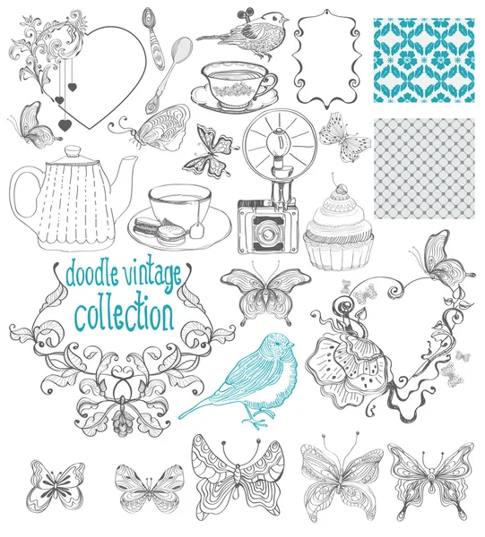 Vintage doodle elements - pattern, flower, butterfly and other f — Stockový vektor