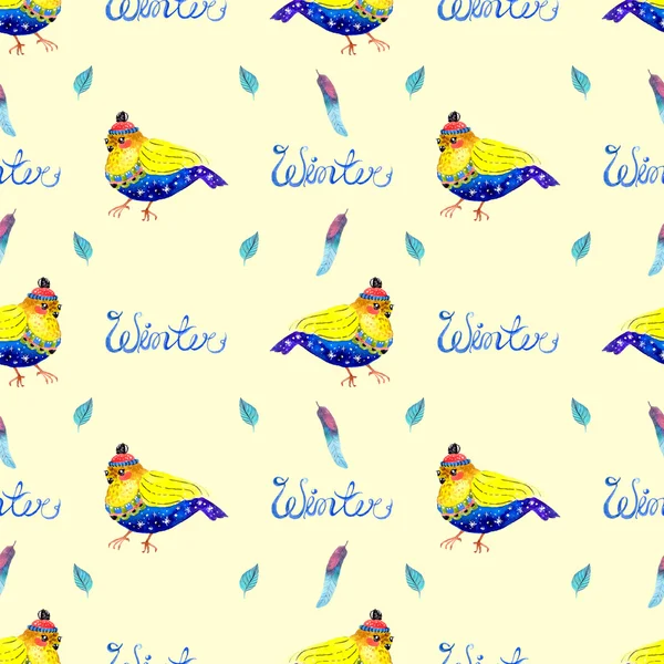 Watercolor seamless background with bird — Stock Photo, Image