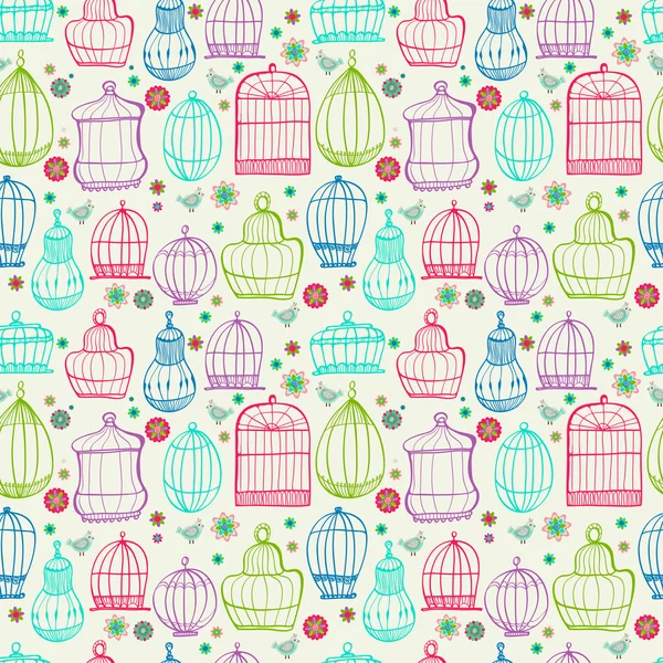 Birdcages pattern. Colorful doodle illustration. — Stock Photo, Image